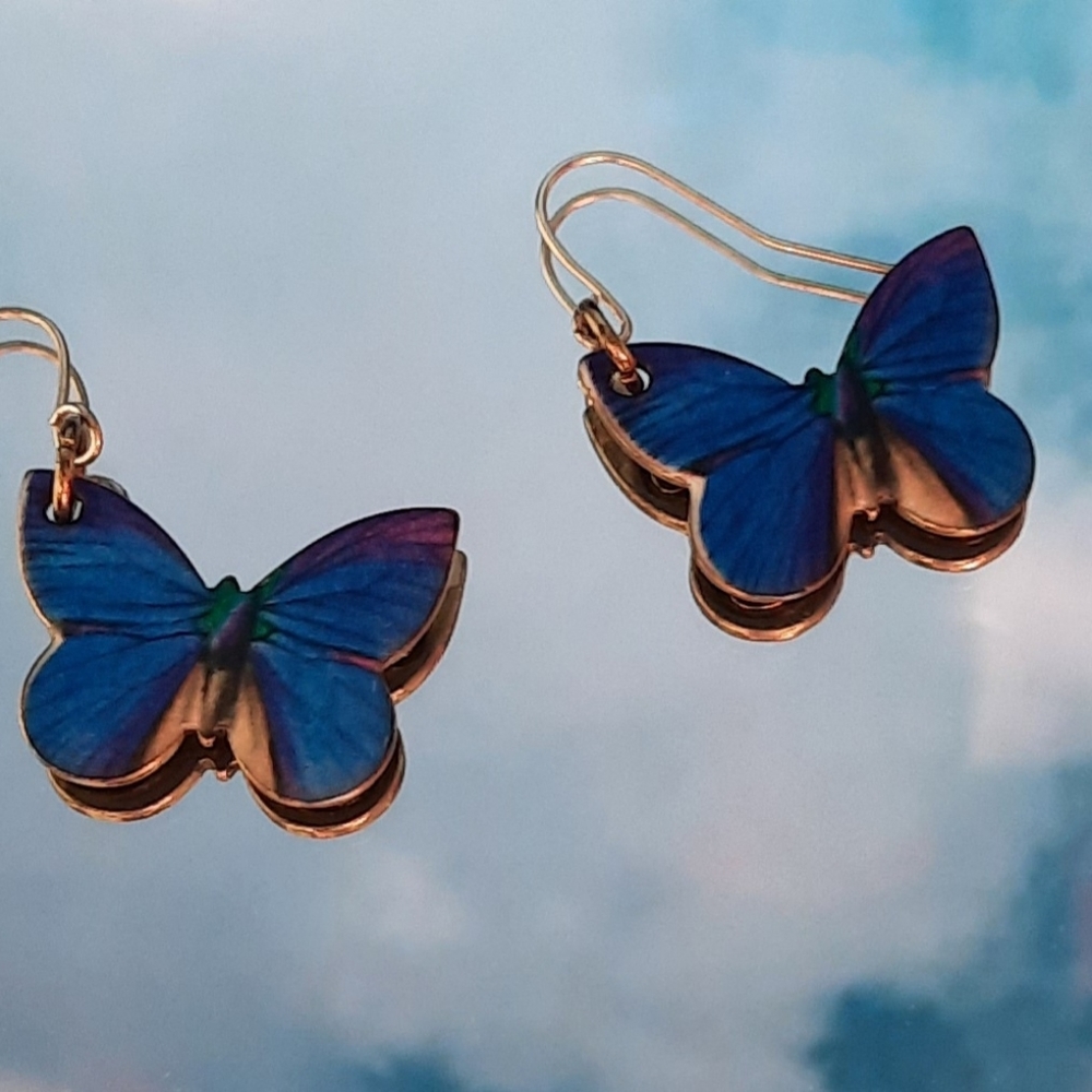 Blue/purple butterfly dangle earrings
